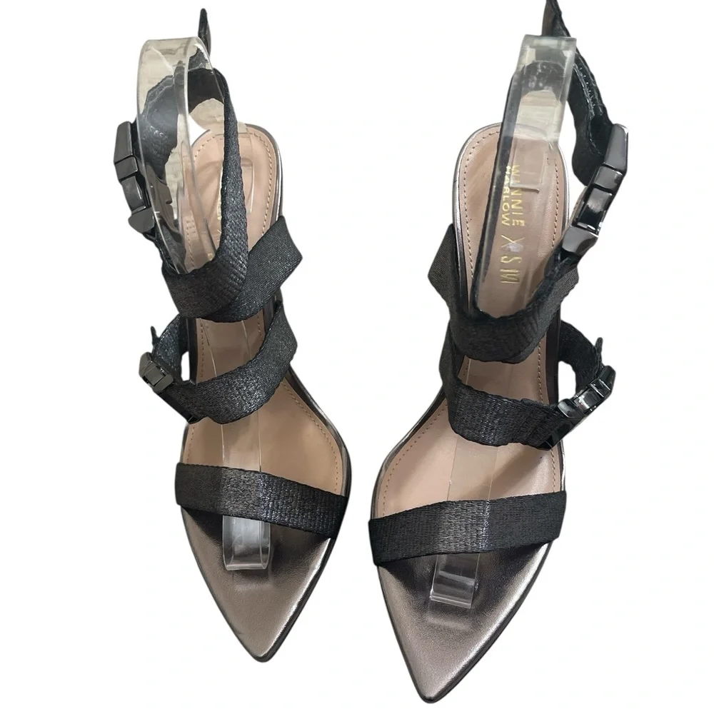 Street Style Chic Winnie Harlow x Steve Madden Edgy Gun Metal Strappy Heels